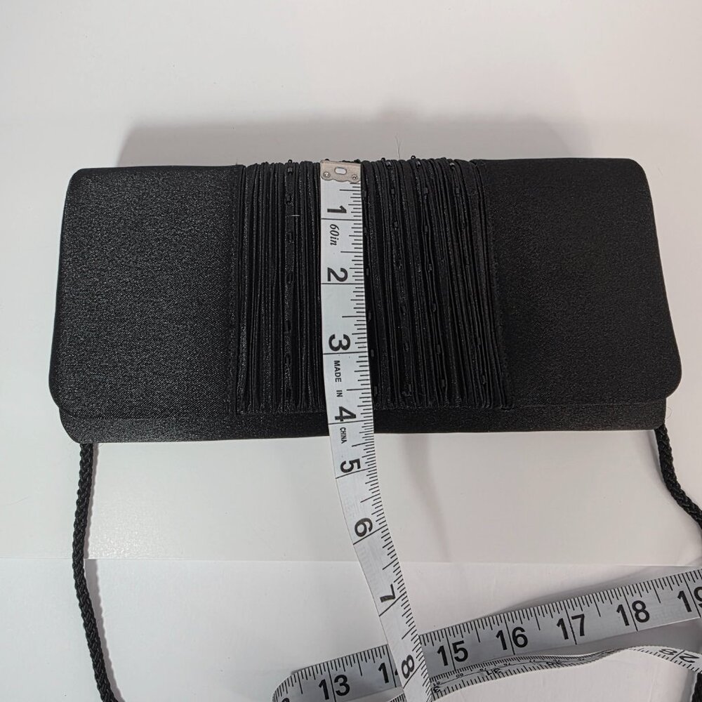 Black Satin Beaded Clutch Evening Bag Crossbody Formal - Picture 11 of 12